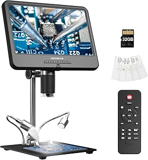 Andonstar AD210 10.1 Inch LCD Digital Microscope for Soldering, Coin | Microscope for Electronics Repair, Coin Microscope Camera Full View for Error Coins with Light, Slides Kit, 32G Card