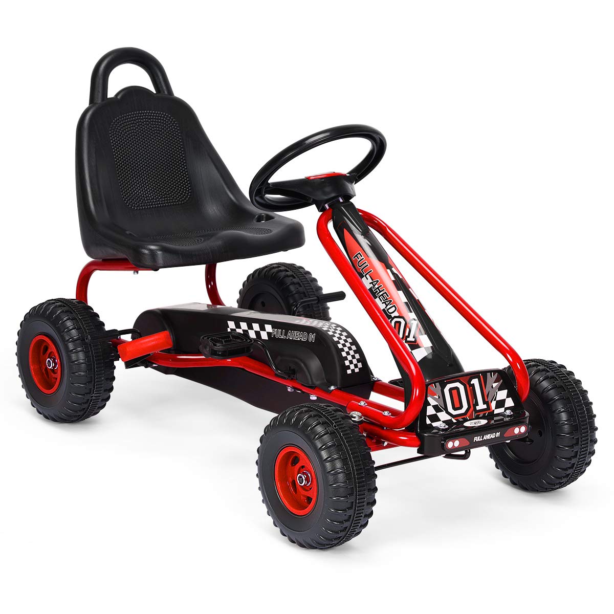 HONEY JOY Go Kart for Kids, 4 Wheel Pedal Powered Go Cart with Steering Wheels &