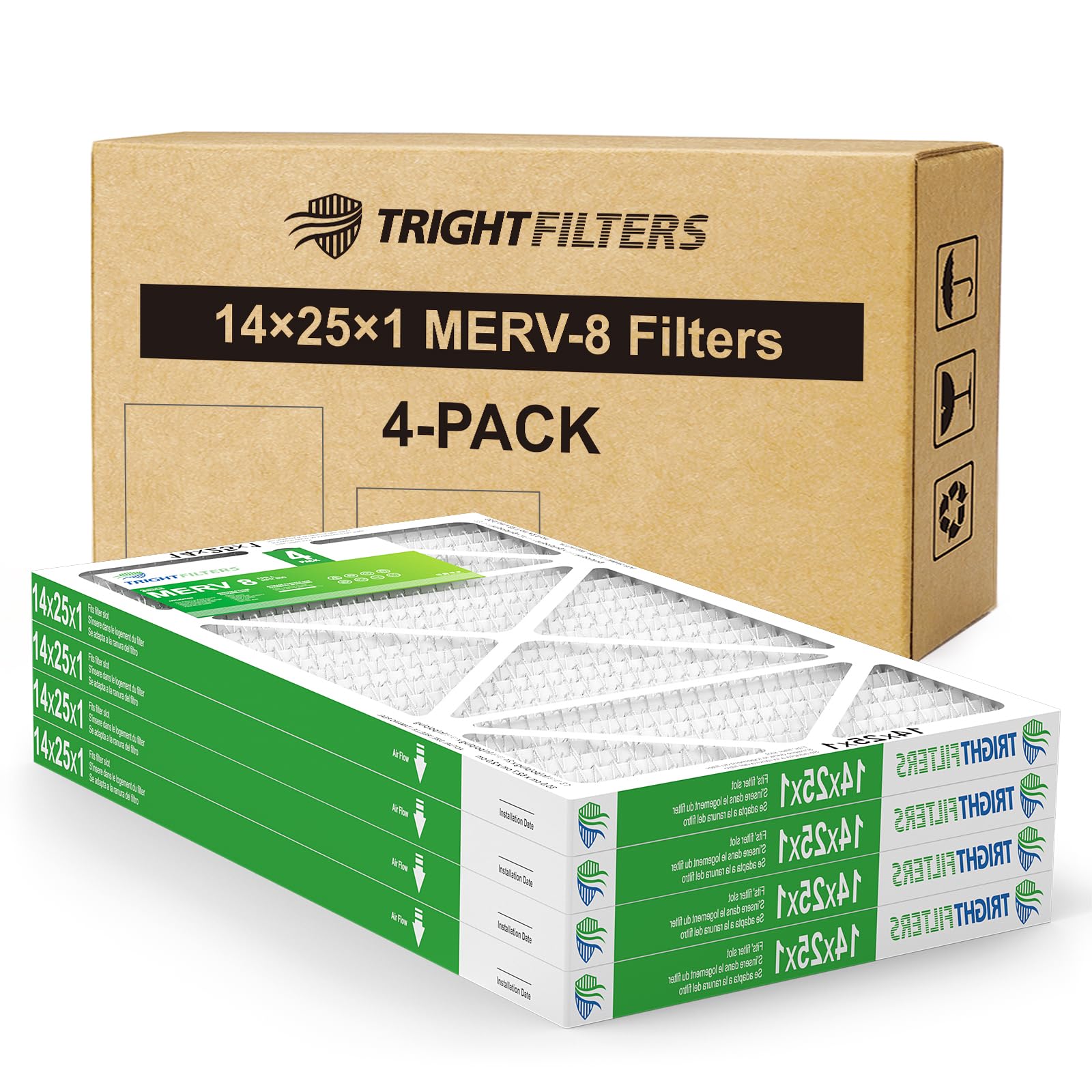 TRIGHTFILTERS 14x25x1 Air Filter 4 Pack, MERV 8 Filter Replacement | Dust & Alle