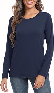 PRIMODA Women's Round Neck Long Sleeve Shirts Basic Loose Fit Layering Tops