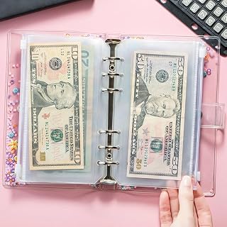 A6 Binder Pocket 6 Holes Cash Envelopes for Budget Organization Transparent Zipper Pouch Folder A6 Planner Insert PVC Loose Leaf Filing Bag Plastic Money Coupon Sticky Note Organizer 15 Pcs