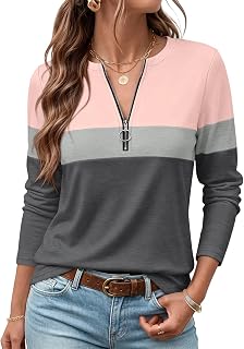 ORANDESIGNE Camicie a maniche lunghe da donna con cerniera a blocchi di colore top tuniche casual autunno signore tees