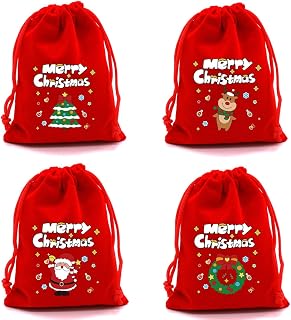 Christmas Gift Bags, Small Christmas Gift Bags, Red Velvet Pouch, 5" x 7", Good for Christmas Gifts, Pack of 19
