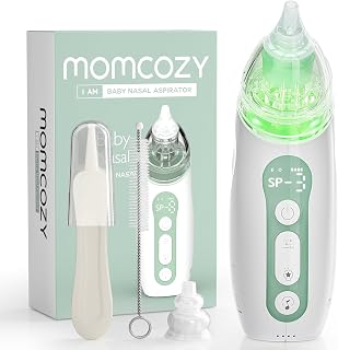 Momcozy Electric Nasal Aspirator for Baby, 3 Levels, Light and Music | Portable Electric Nose Sucker for Gentle Clearing, Soft Silicone Tips, Baby Nasal Aspirator for Registry Gift