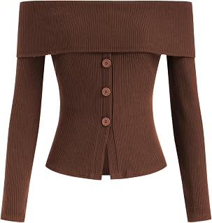 CIDER Top corto in maglia con spalle scoperte Top alla moda con bottoni a costine
