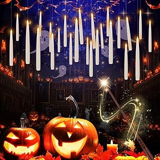 LIVEN 24 Pcs Halloween LED Magic Hanging Floating Candles, Taper Flickering Flameless with 2 Magic Wands – Candle Set for Halloween, Christmas, Weddings, Birthdays & Fantasy Ambiance...