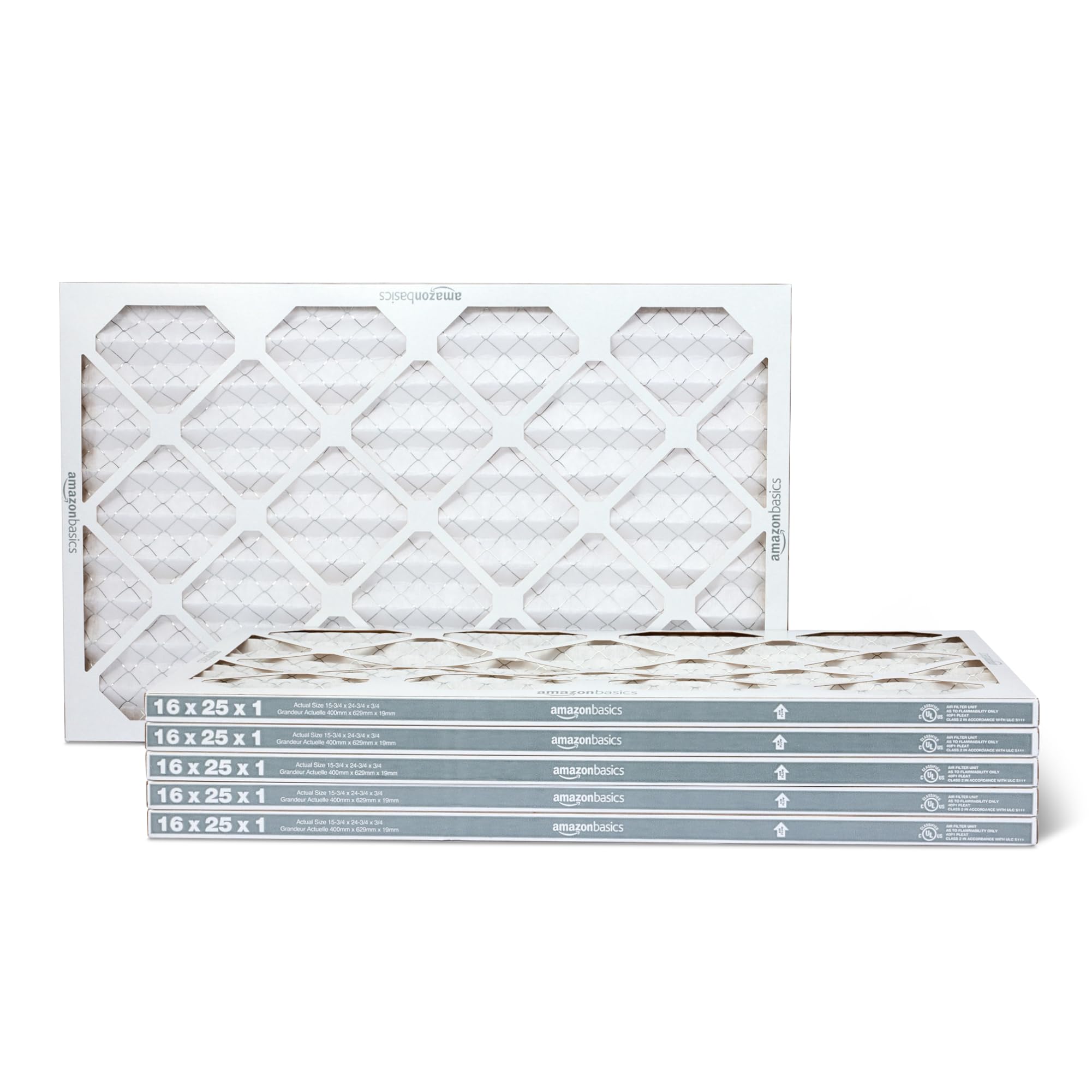Amazon Basics MERV 5 AC Furnace Air Filter, 16x25x1 inches, 6-Pack (Actual size: