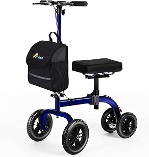 Collapsible All Terrain Knee Scooter for Adults for Foot Surgery, Adjustable Knee Walker Cart Scooters with Basket, Clearance Knee Crutchs Alternative for Broken Leg Ankle Injuries, Dual Brakes, Blue