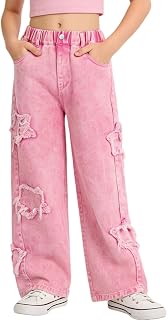 Rolanko Girls Jeans Wide Denim Trousers Elastic Waist for Children