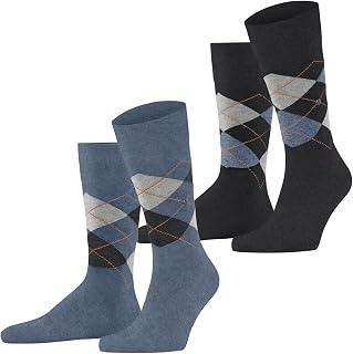 Burlington Men's Everyday Argyle Socks Breathable Cotton Hard-Wearing Argyle Pattern Reinforced Soft On Skin ONE-SIZE-FITS-ALL Gift Idea 2 Pairs