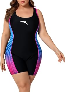 Halcurt レディース プラスサイズ ボーイレッグ ワンピース 水着 レーサーバック アスレチック フルカバレッジ 水着