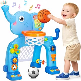Toddler Basketball Hoop & Soccer Goal, Toys for 1 2 3 Year Old Boys Girls, Kids Sports Toy with Light Sound Music, Montessori Toys for Baby 12-18 Months, Christmas Birthday Gifts for Ages 1-3, Blue