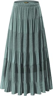 NASHALYLY Women's Chiffon Elastic High Waist Pleated A-Line Maxi Skirts