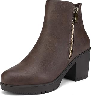 DREAM PAIRS Women's Winter Wide Heel Zipper Chelsea Ankle Boots