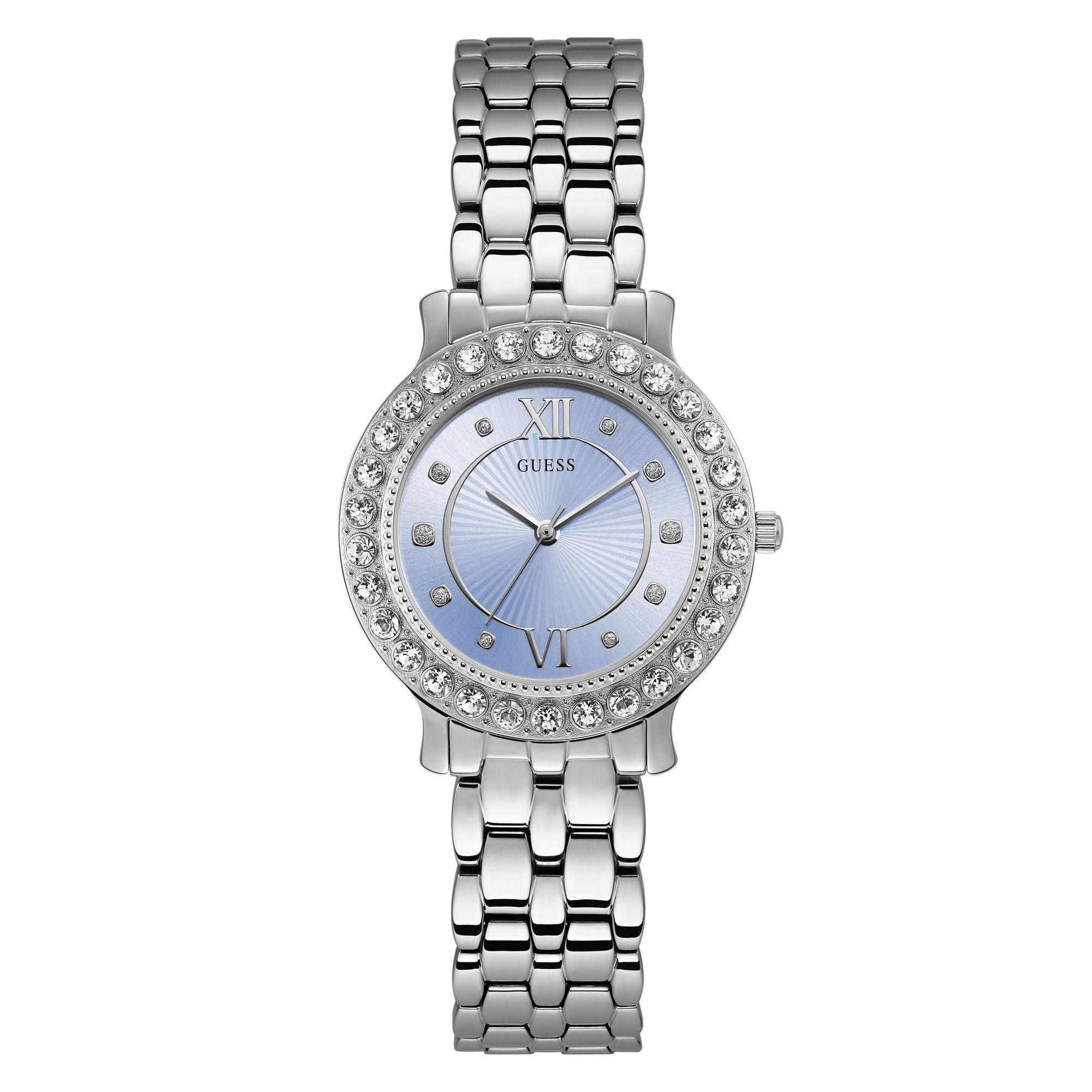 Guess Stainless Steel + Pink Crystal Bracelet Watch. Color: Silver-Tone (Model: 