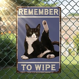 Funny Cat Lover Gifts Funny Tin Metal Signs for Bathroom Cat Design for Toilet Apartment Home Wall Decor Remember Clean Sign