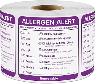 L LIKED 600PCS 50x50mm Removable Food Allergen Warning Labels for Catering | Removable no‑residue,waterproof & oil‑resistant,pre‑printed 14 UK allergen tick‑boxes，perfect for UK catering, restaurants
