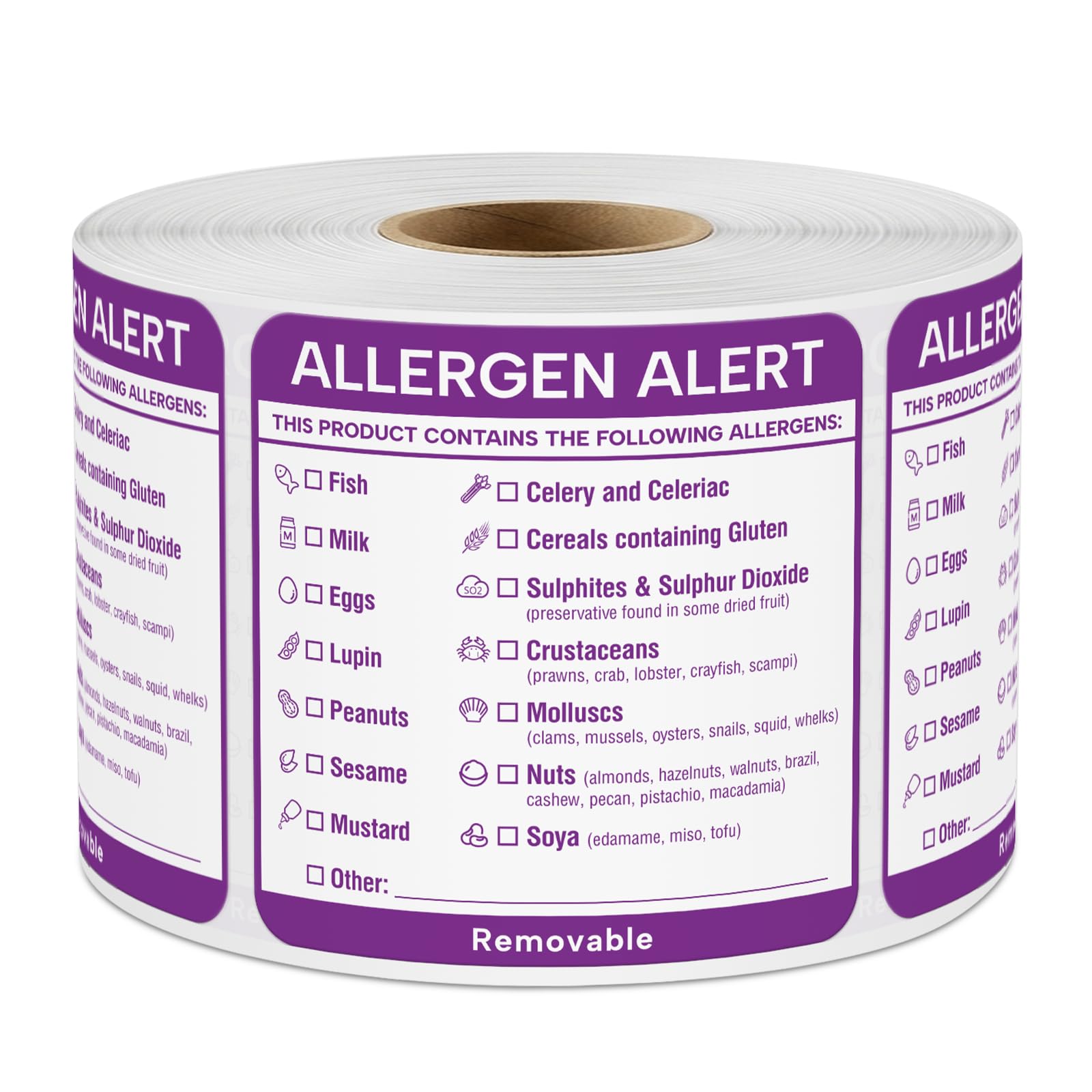 L LIKED 600PCS 50x50mm Removable Food Allergen Warning Labels for Catering | Rem