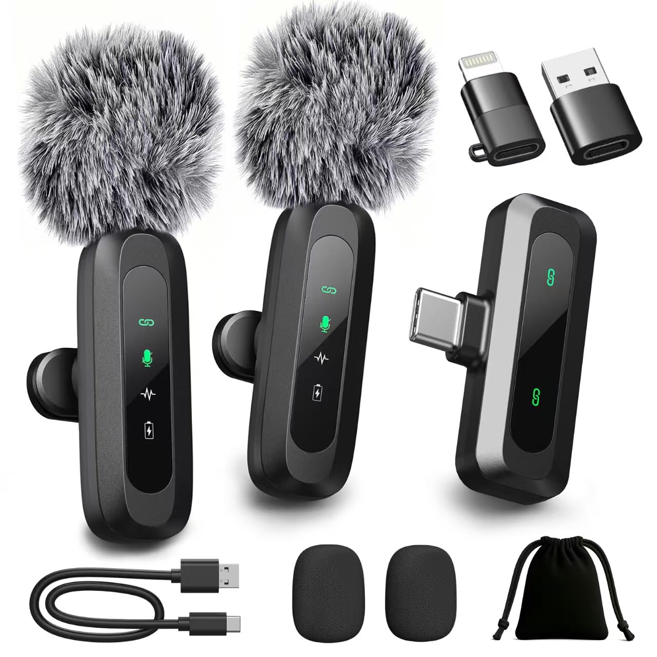 AXUAXU 2026 Upgraded Mini Wireless Lavalier Microphone with LED Display, USB-C C