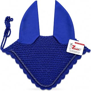 Zainee Sports Handmade Crochet Horse Fly Bonnet – Ear Bonnet Fly Veil for Horses, Breathable Ear Net – Pony, Cob, Full & x-Full (Royal Blue, Horse/Full)