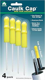 Caulk Cap CCY Caulk Saver, Reusable Tube Sealer with Puncture Pin, 4 Pack | Over 1 million sold, fits smooth and ring-lock nozzles like GE and DAP, prevents dried tips, pull-off sleeve, US-patented