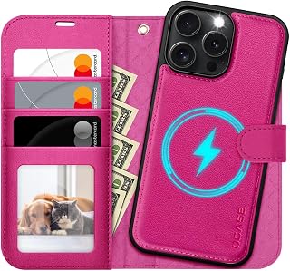 OCASE for iPhone 16 Pro Case, Detachable 2 in 1 Wallet, Rose