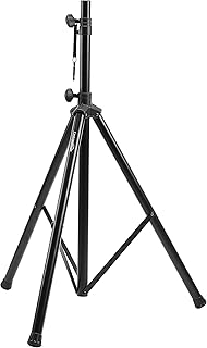 Amazon Basics Adjustable Height Tripod Speaker Stand, Sturdy Steel, Holds up to 99.2 lbs, 52" to 73", Black