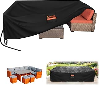 Kovshuiwe 250x250x90cm Large Garden Furniture Covers, 500D Oxford Fabric | Waterproof Patio Table Cover with Air Vent Windproof Anti-UV Outdoor Table and Chairs Cover, Rattan Sofa Covers