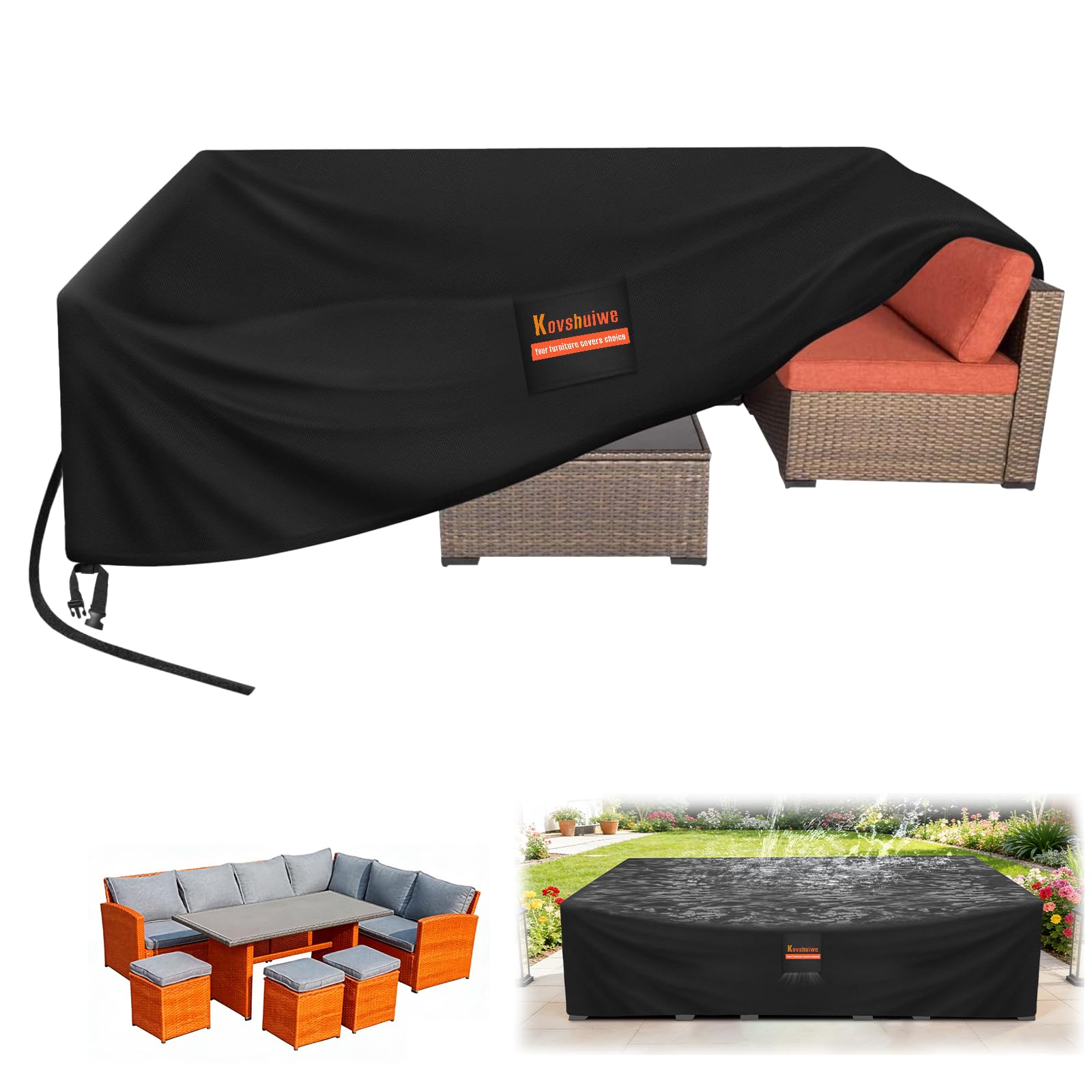 Kovshuiwe 250x250x90cm Large Garden Furniture Covers, 500D Oxford Fabric | Water