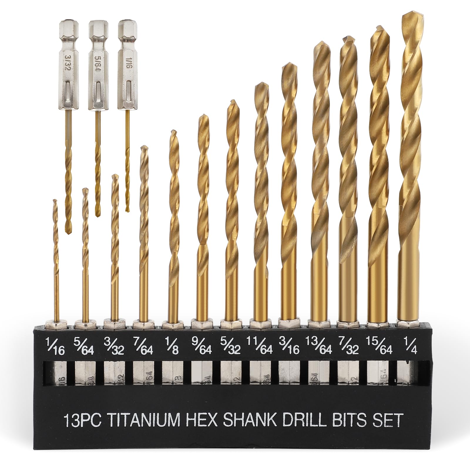 COMOWARE Titanium Twist Drill Bit Set 16 Pcs, 1/16"-1/4, Hex Shank HSS | Titaniu