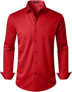 J.VER Men's Dress Shirts Stretch Long Sleeve Formal Shirt Solid Business Casual Button Down Shirts for Wedding Prom