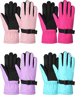 Hicarer 4 Pairs Winter Kids Waterproof Gloves Snow Gloves