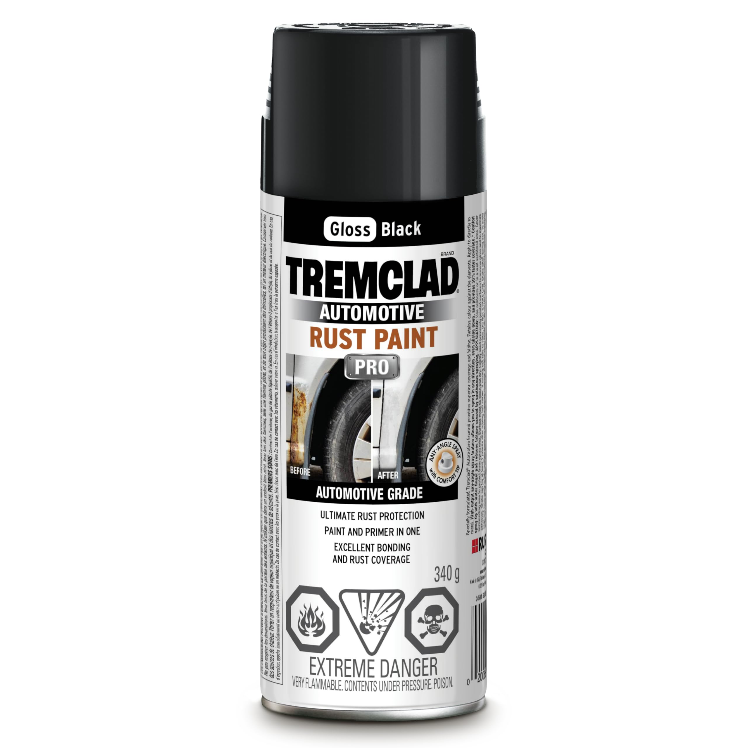TREMCLAD Automotive Rust Paint Pro, Gloss Black, Paint & Primer, Spray