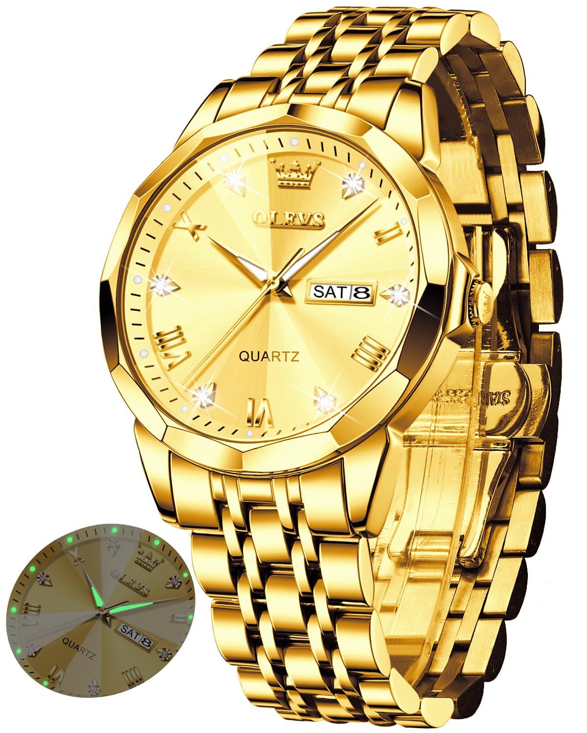 OLEVS Herrenuhren Business Diamant Kleid Luxus Armbanduhr Luminous Leicht zu les
