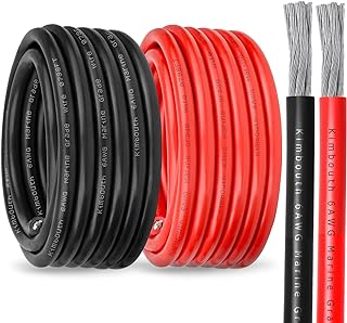6 Gauge Marine Wire Tinned Copper Boat Cable, Standard USA OFC Oxygen Free Copper Wire for Automotive Boat Speakers Solar Outdoors (6 Gauge 5FT Red+5FT Black)
