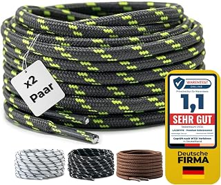 LaceHype 2 Pairs High Quality Round Laces 4mm Diameter for Work Shoes, Boots, Outdoor Shoes and Sports Shoes, Tear-Resistant, Polyester