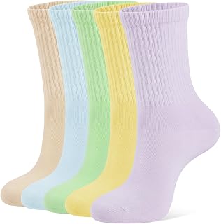CLOSEMATE Women Socks Ladies Crew Calf Socks Breathable Cotton 3 or 5 Pairs