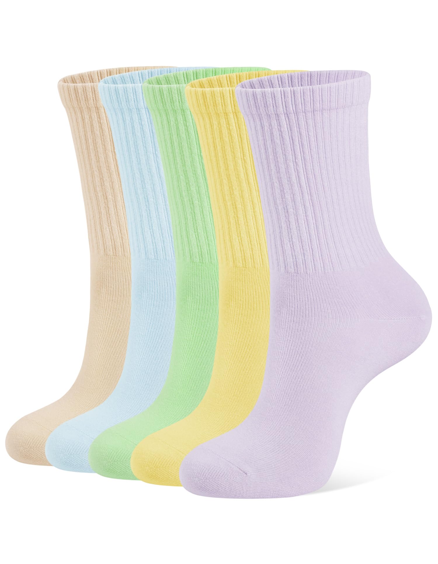 CLOSEMATE Women Socks Ladies Crew Calf Socks Breathable Cotton 3 or 5 Pairs