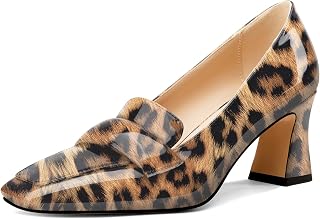 Castamere Women's Chunky Mid Width Square Heel Pointed Pumps Slip-on Office Dress Loafers Shoes 7CM Heels
