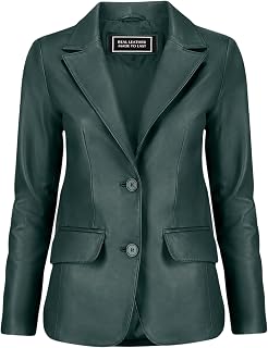 Jild Classic 2 Button Sheepskin Leather Blazer for Women Casual Coat Long Sleeve Suit Style Leather Jacket for Women