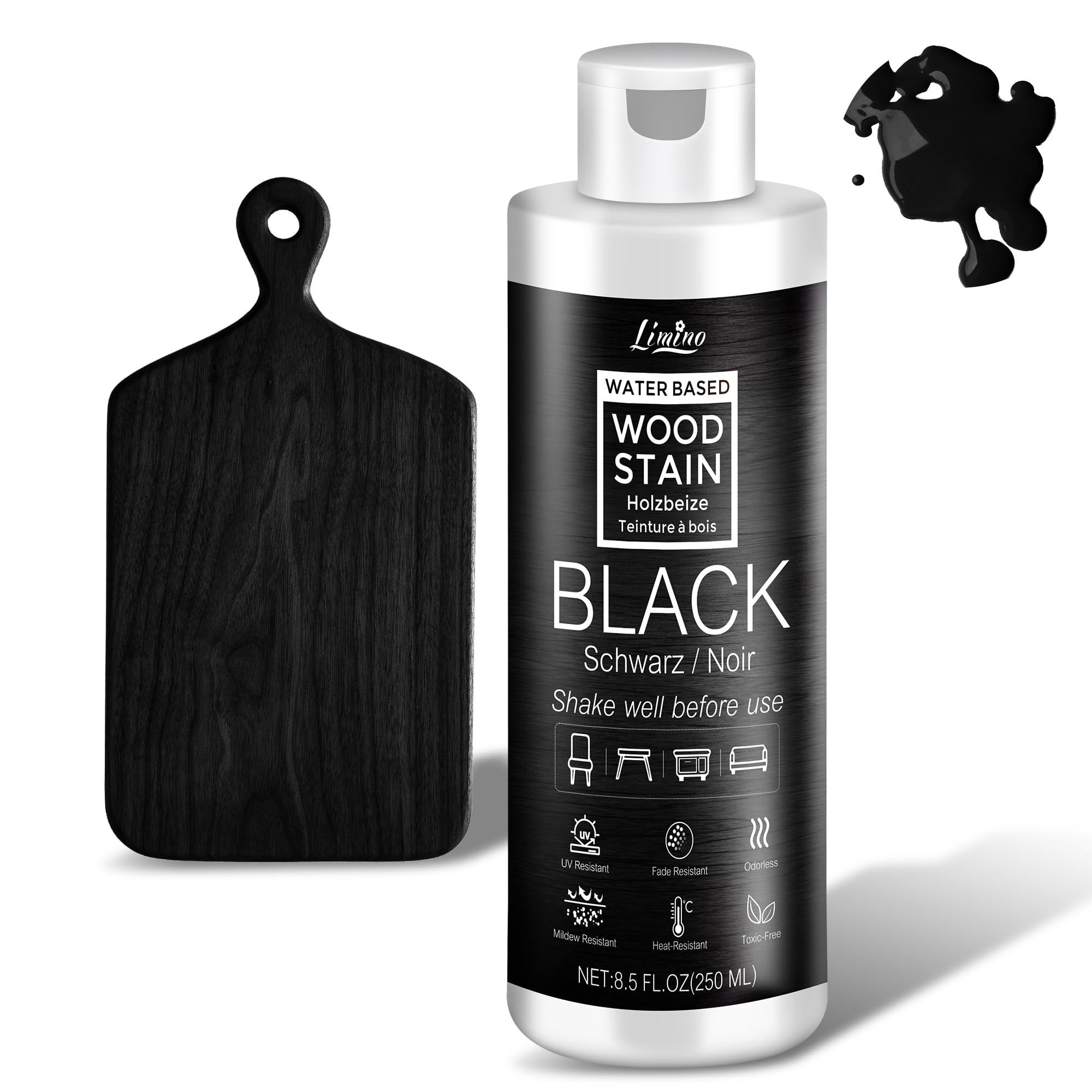 Water Based Wood Stain - Black | Wood Varnish for Indoor ＆ Outdoor Furniture, Wa