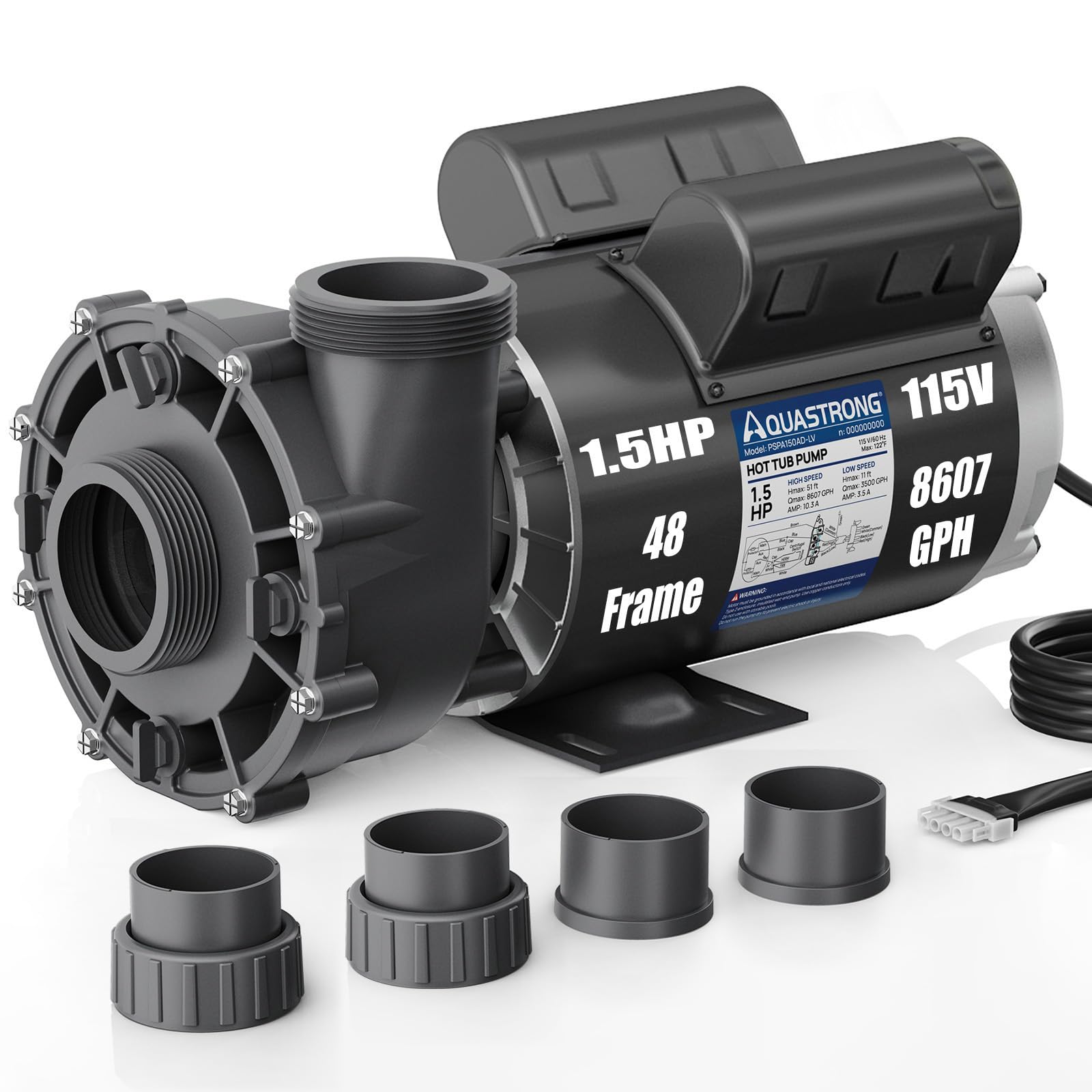 Aquastrong Spa Pump, 1.5HP Dual Speed Hot Tub Pump, 48 Frame, Up to 8,607 GPH, 1
