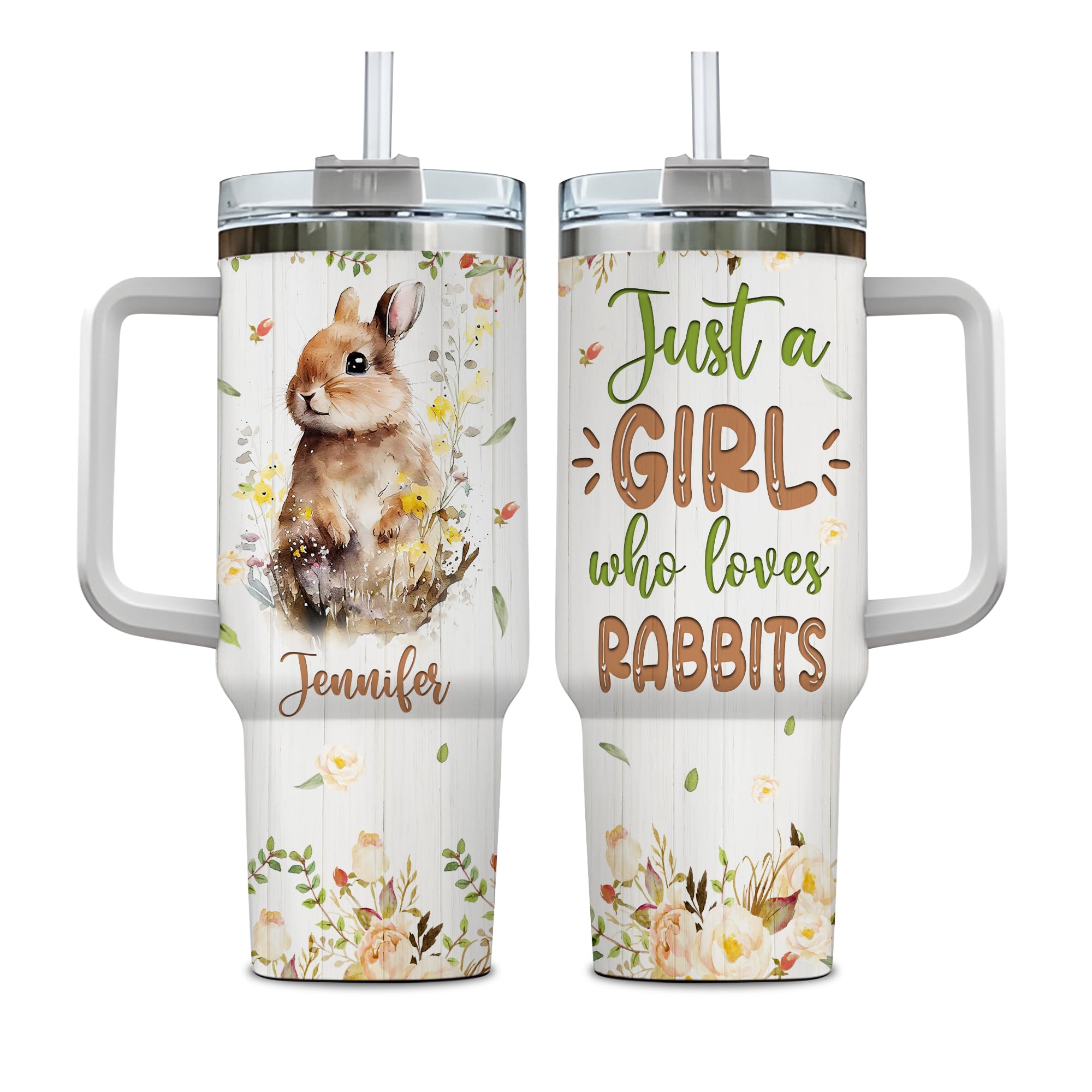 Hyturtle Personalized Gifts For Rabbit Lover Tumbler 40oz with Handle and Straw 