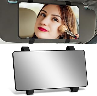 Car Sun Visor Vanity Mirror, Car Visor Mirrors, Vehicle Sun-Shading Cosmetic Makeup Mirror with Straps, Auto Accessories Upgraded Large Vanity Makeup Rear View Mirrors for Vehicles (Black)