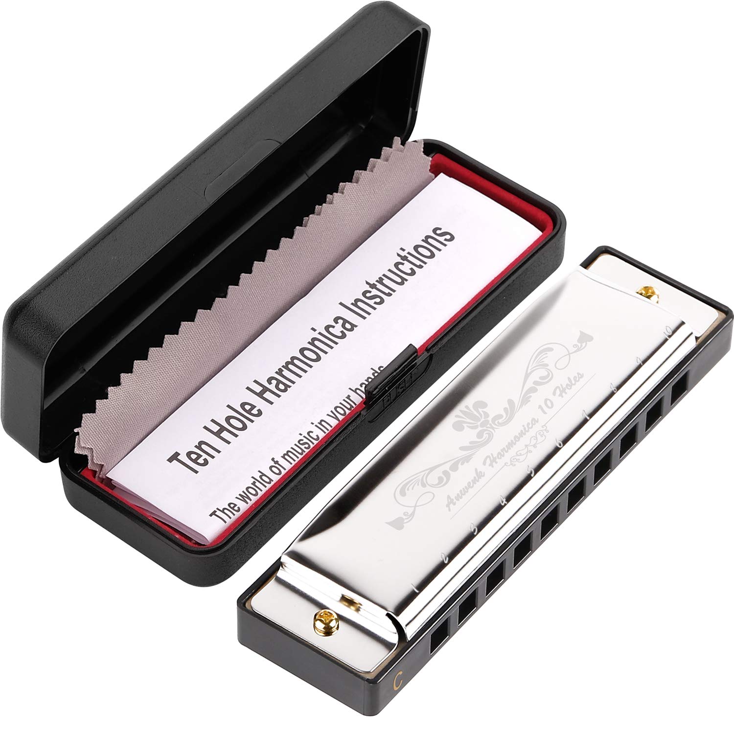 Anwenk Harmonica Key of C 10 Hole 20 Tone Diatonic Harmonica C with Case for Beg