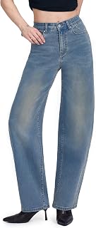 Barrel Jeans Women's High Waist Stretch Trendy Wide Leg Jeans, Baggy Boyfriend Streetwear Denim Trousers with Pockets