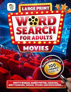 Movies Word Search Book For Adults, Large Print: 2500 Fun Words, 100 Puzzles, 100 Fact or Fiction Questions with Solutions.