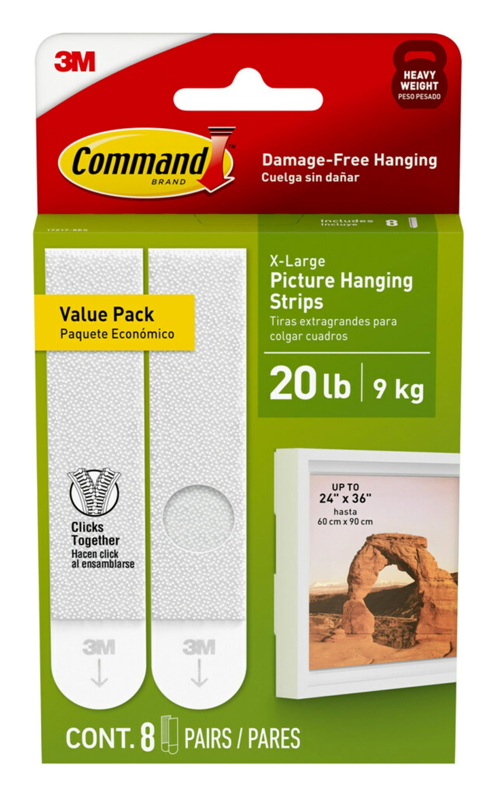 Command X-Large (20 lb) Picture Hanging Strips, 8 Pairs (16 Strips) | White Pict