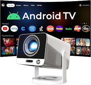 HP Projector with Apps, FHD 4K Supported, USB-C Power Bank Compatible MC425 | Native 1080P Mini Projector with WiFi and Bluetooth, Auto Focus & Keystone, Portable Projector with HiFi Speaker for Outdoor