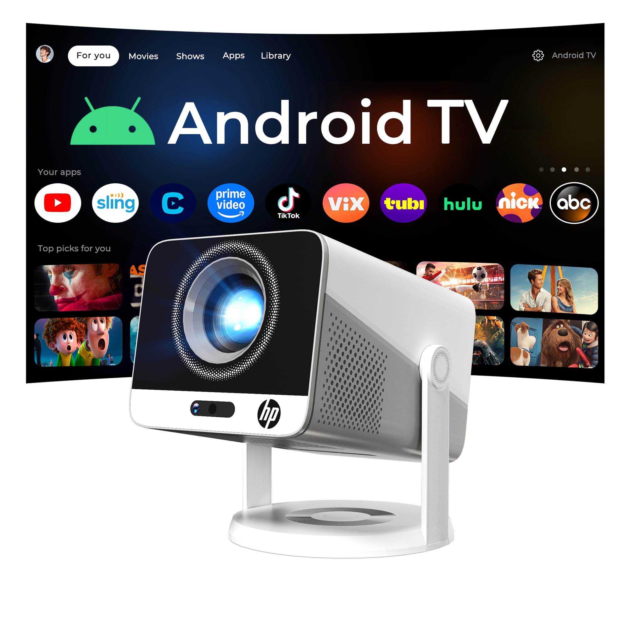 HP Projector with Apps, FHD 4K Supported, USB-C Power Bank Compatible MC425 | Na